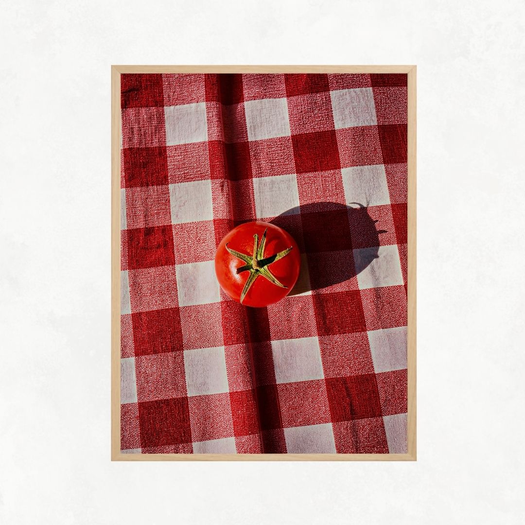 Tomato on Red Tablecloth