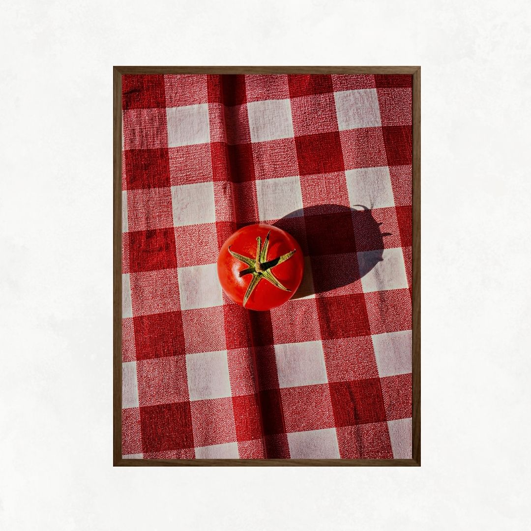 Tomato on Red Tablecloth
