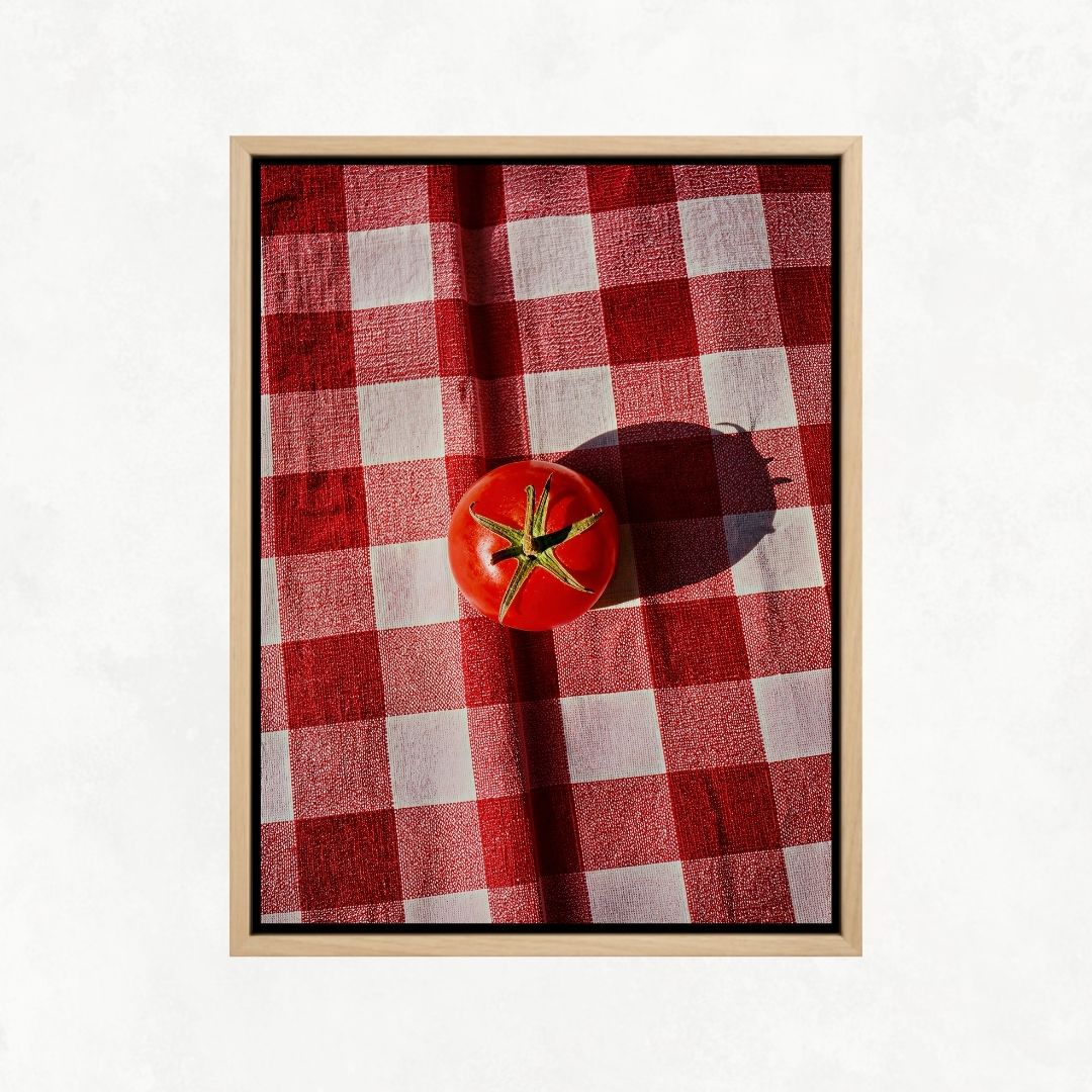 Tomato on Red Tablecloth