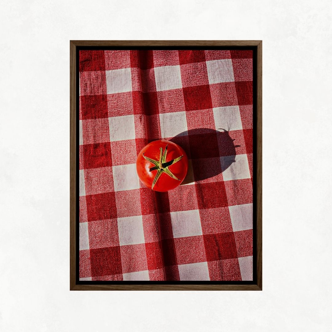 Tomato on Red Tablecloth