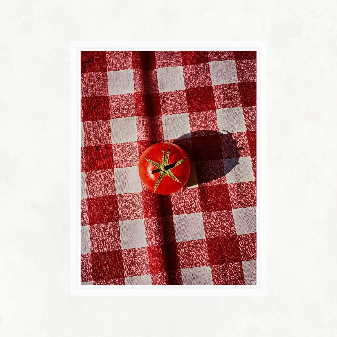 Tomato on Red Tablecloth
