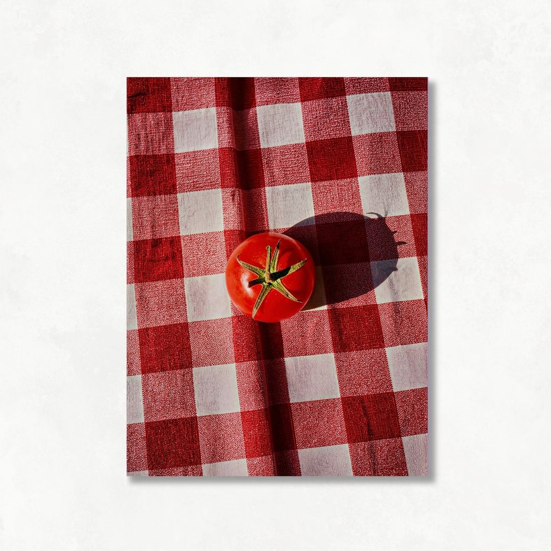 Tomato on Red Tablecloth