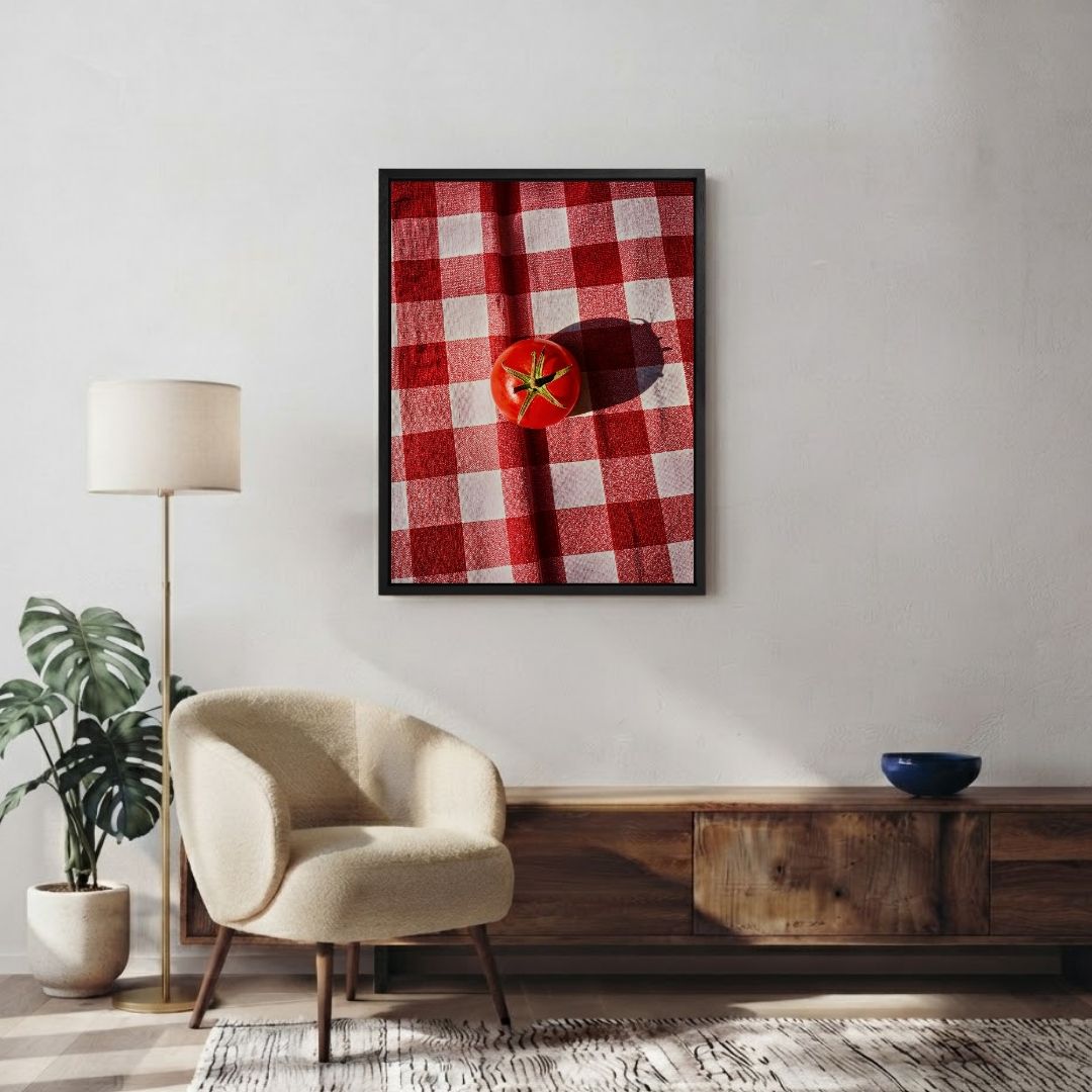 Tomato on Red Tablecloth