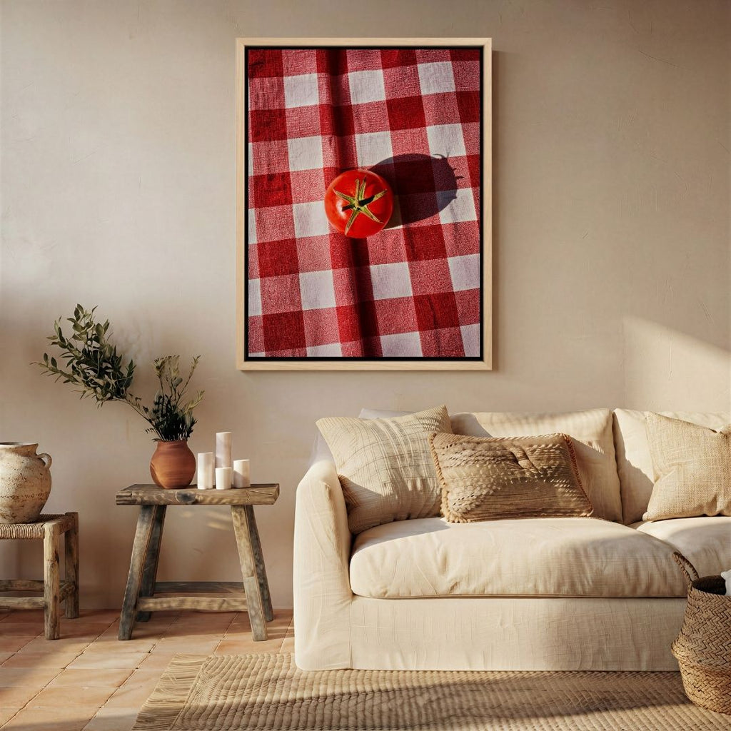 Tomato on Red Tablecloth