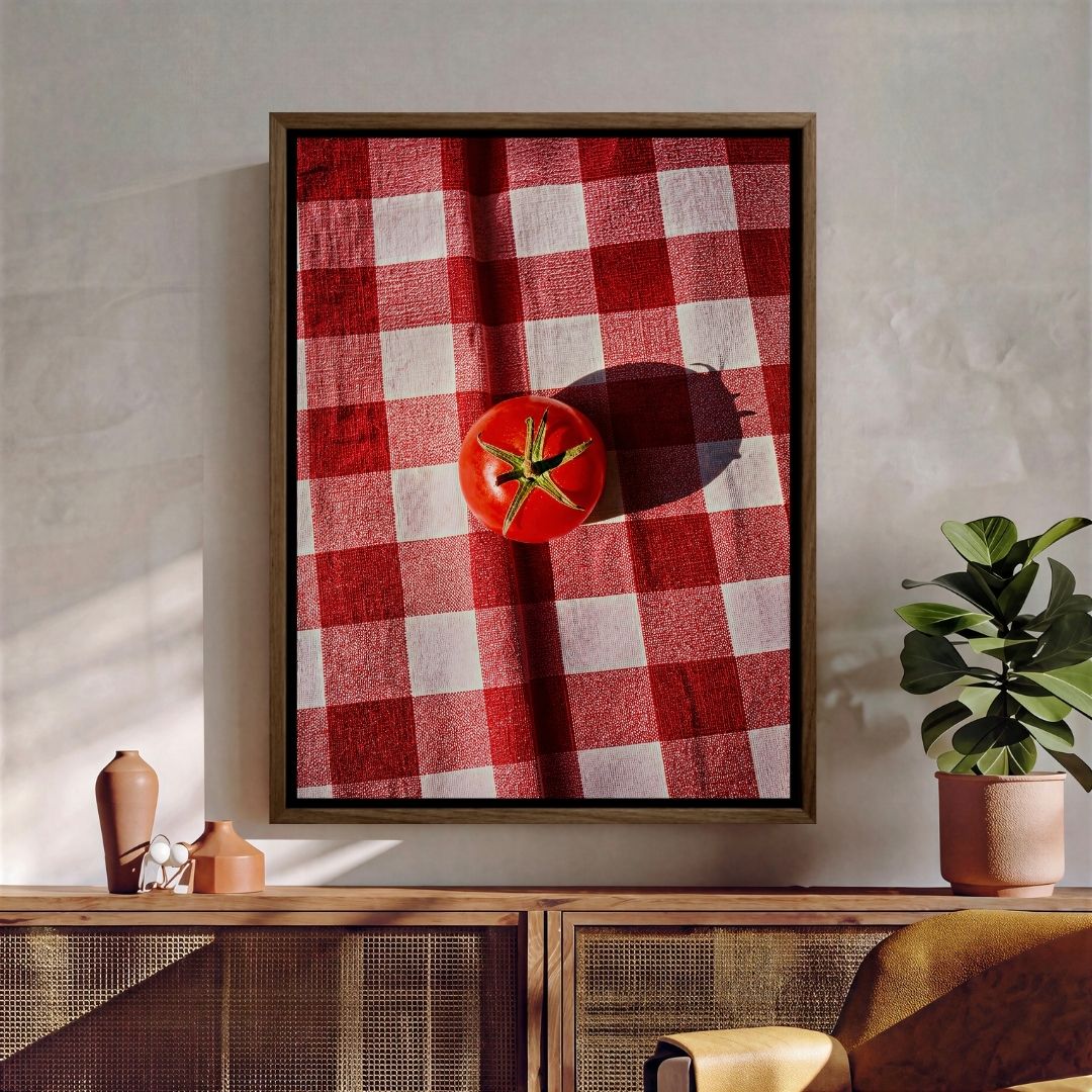 Tomato on Red Tablecloth