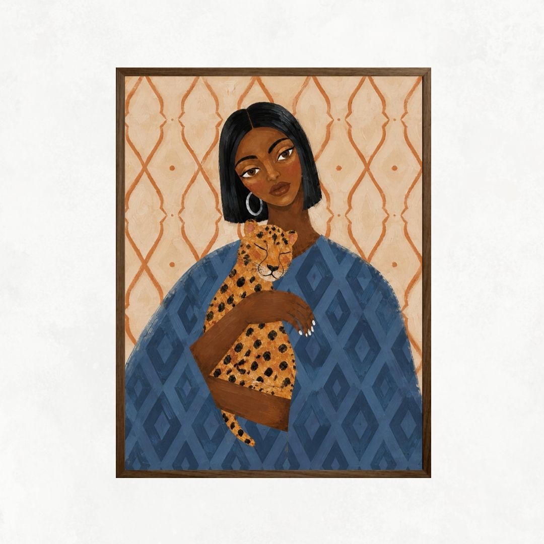 Woman Holding her Cheetah