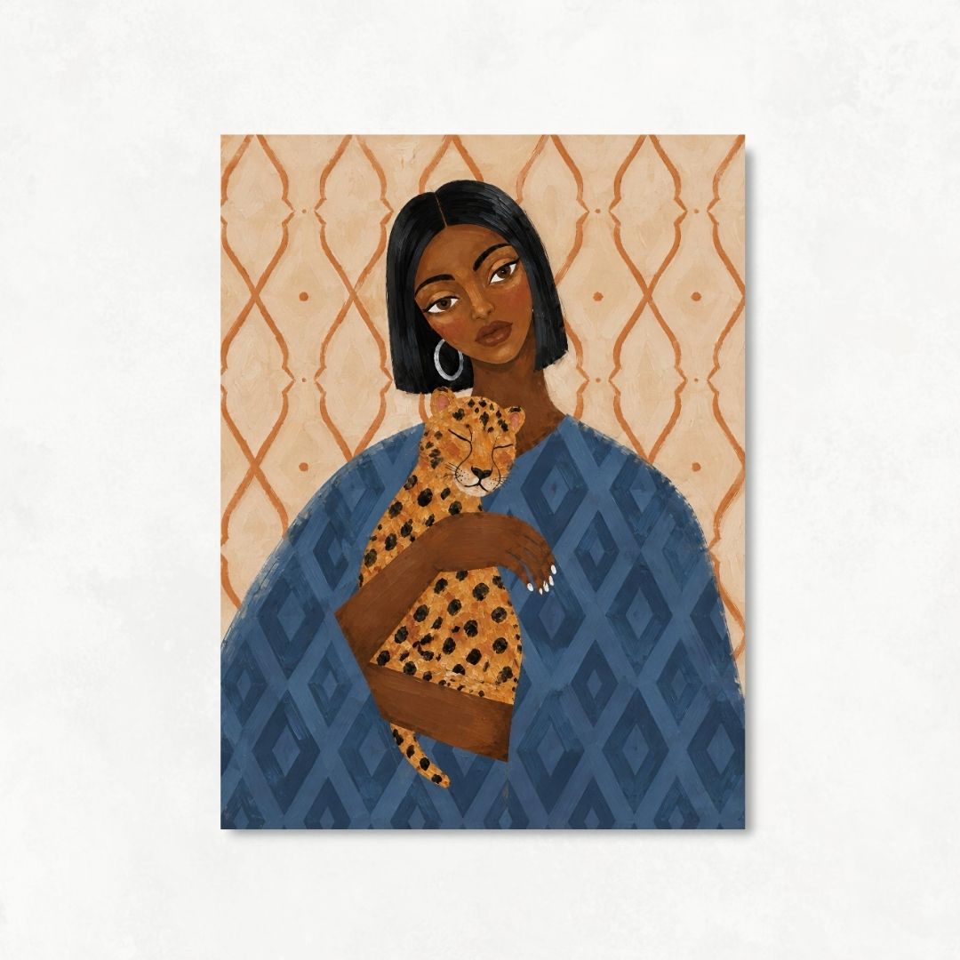 Woman Holding her Cheetah